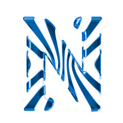 White symbol with blue thin straps. letter n