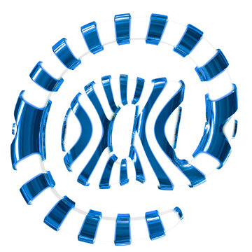 White symbol with blue thin straps