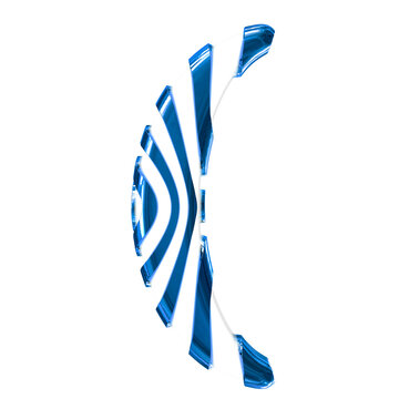 White symbol with blue thin straps