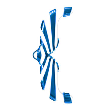 White symbol with blue thin straps