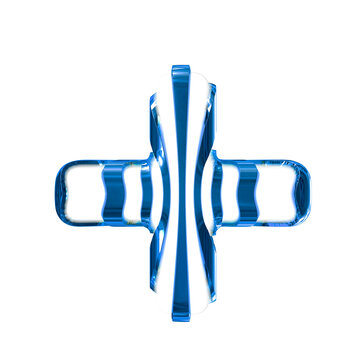 White symbol with blue thin straps
