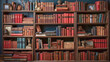 Blurred image of bookshelves in the library. Large bookcase with many books.  Library or store with bookcases.
