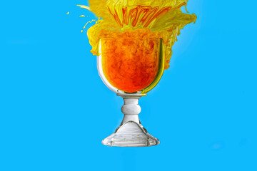 Wall Mural - Explosion in a fishbowl with a blue background