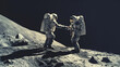 © Emiliia - Handshake on the moon: astronauts exemplify unity in space exploration