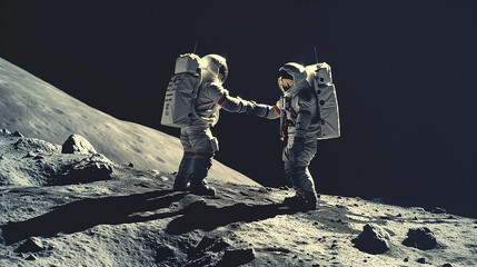 handshake on the moon: astronauts exemplify unity in space exploration