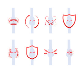 Vector Illustration Set of Joint and Bone Health Icons, Osteoporosis and Arthritis Concepts, Bone Protection and Pain Symbols