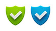 Green and Blue Security Shields with Check Marks Representing Protection and Approval. Vector stock illustration.