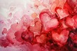 Watercolor painted hearts in various shades of red and pink, a fluid and artistic representation of love's diversity
