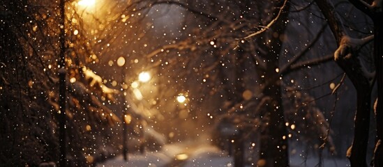 Poster - Nighttime snowfall on a dark backdrop.