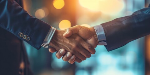 Wall Mural - Businessmen shaking hands to symbolize successful negotiations for a business merger and acquisition teamwork