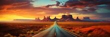 american road at sunrise time