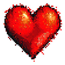 Red Pixel Art Heart Icon On Transparent Background, Perfect For Digital Communication And Internet Culture