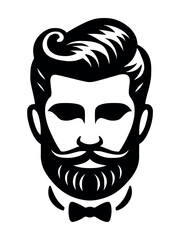 Wall Mural - Vector Old fashioned man silhouette vintage barber shop logo template with gentleman head with beard mustache and stylish hair