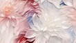  a close up of a bunch of flowers with pink and blue petals on a white and pink background with a red center.