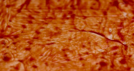 Wall Mural - pizza dough with red ketchup, making homemade pizza from wheat dough and red tomato paste