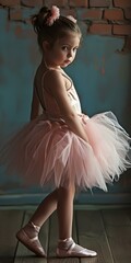 Wall Mural - A cute and lovely preschool girl in a pink ballerina outfit. dressed a pink tutu. generative AI