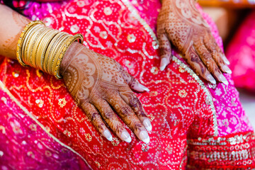 Indian bride's wedding henna mehendi mehndi hands close up