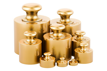 Poster - Brass Calibration Weights, Scale Weight Set, 3D rendering isolated on transparent background