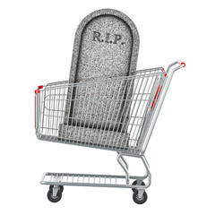 Poster - Gravestone inside shopping cart, 3D rendering isolated on transparent background