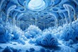 A blue and white dreamscape illuminated by golden fractal