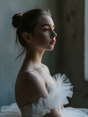 Wall Mural - An elegant and lovely teenage girl in a ballerina outfit. dressed a white tutu. generative AI