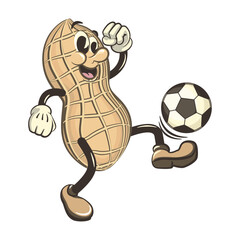 Wall Mural - vector illustration vintage mascot cute peanut character playing football or soccer
