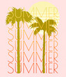 illustration of an backgrobackground of palm trees and sun, summer graphic piece with yellow and sandy colorsund