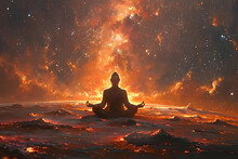 Person Meditating With Fire Backgorund