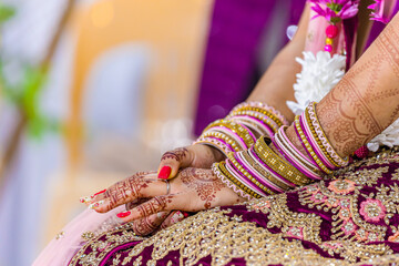 Indian bride's wedding henna mehendi mehndi hands close up