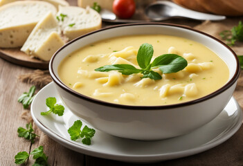 Wall Mural - Savory cheese and leek soup with ground beef