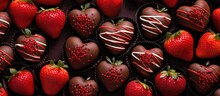 Assorted Chocolate-covered Strawberries In Heart-shaped Packaging.
