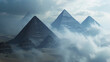 Pyramids, immersed in a foggy mystical fog, creating an atmosphere of secrets