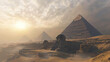The haze around the pyramids in the early morning hours, giving them an atmosphere of mystery