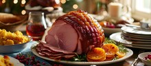 Traditional Side Dishes Accompany A Honey Glazed Spiral Cut Ham For Holiday Dinner.