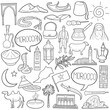 © josepperianes - Moroccan Doodle Icons Black and White Line Art. Morocco Clipart Hand Drawn Symbol Design.