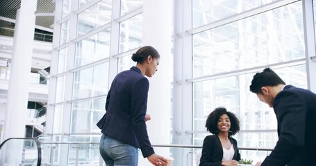 Poster - Business people, welcome and handshake in meeting at boardroom for collaboration or planning at office. Group of employees shaking hands for greeting, introduction or team discussion at workplace