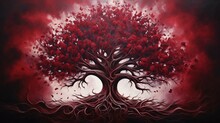 Blood-Red Oil Painting Of A Tree Of Life