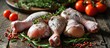 Uncooked chicken legs, suitable for grilling or soup, without skin. Fresh and raw.