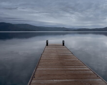 Scenic View Of  A Dock On A Winters Day At Lake Jocasse, In Oconee Pickens - South Carolina