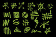 hand drawn primitive ethnic ornaments doodle. ancient tribe, stone age. petroglyphs. brutalism arrows line circle shape. minimal style design element textiles, paper, fabrics vector illustration