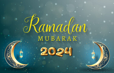 Wall Mural - ramadan 2024 banner with blue and white islamic background design