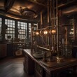 A steampunk-themed laboratory with elaborate contraptions, brass gadgets, and vintage scientific equipment2