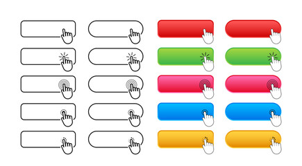 Poster - Interactive Buttons Set with Clicking Hand Icons - Web User Interface Elements