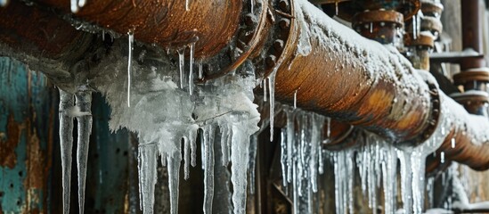 Sticker - Ice stalactite formation on factory pipes due to inadequate thermal insulation.