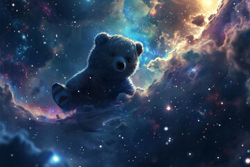 Wall Mural - illustration of a bear floating in space