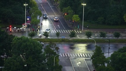 Poster - view of city road in rain