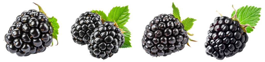 Wall Mural - Collection of blackberry fruits, transparent PNG