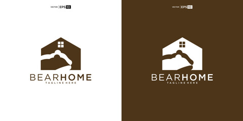 bear house logo design template. bear house home logo hipster retro vintage vector icon illustration