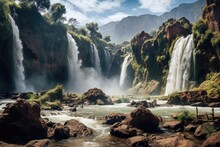 Scenic View Of Seljalandsfoss Waterfall, Ouzoud Waterfalls, Grand Atlas In Morocco, AI Generated