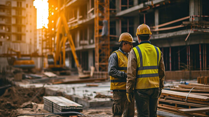 Canvas Print - Worker working on construction site